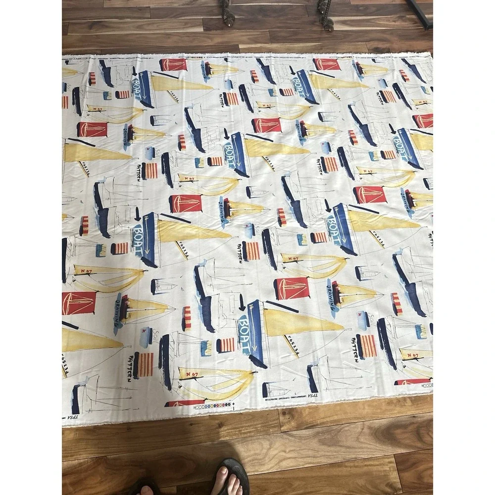 Vintage Covington Nautical Sailboat Fabric 25 Yards Coastal Decor Cotton Canvas